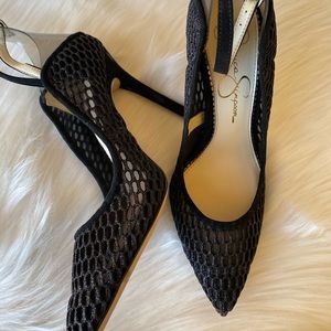 Sz 6, Jessica Simpson black heels, shimmery